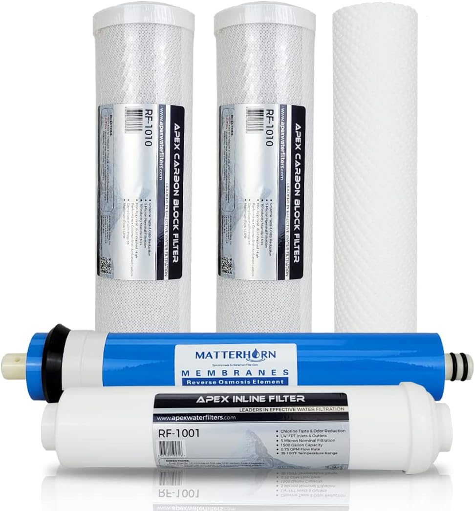 10 5 stage Reverse Osmosis Replacement Filter Pack with 50 GPD Membrane, Sediment, Dual Carbon block, Pack of 2 Q943914