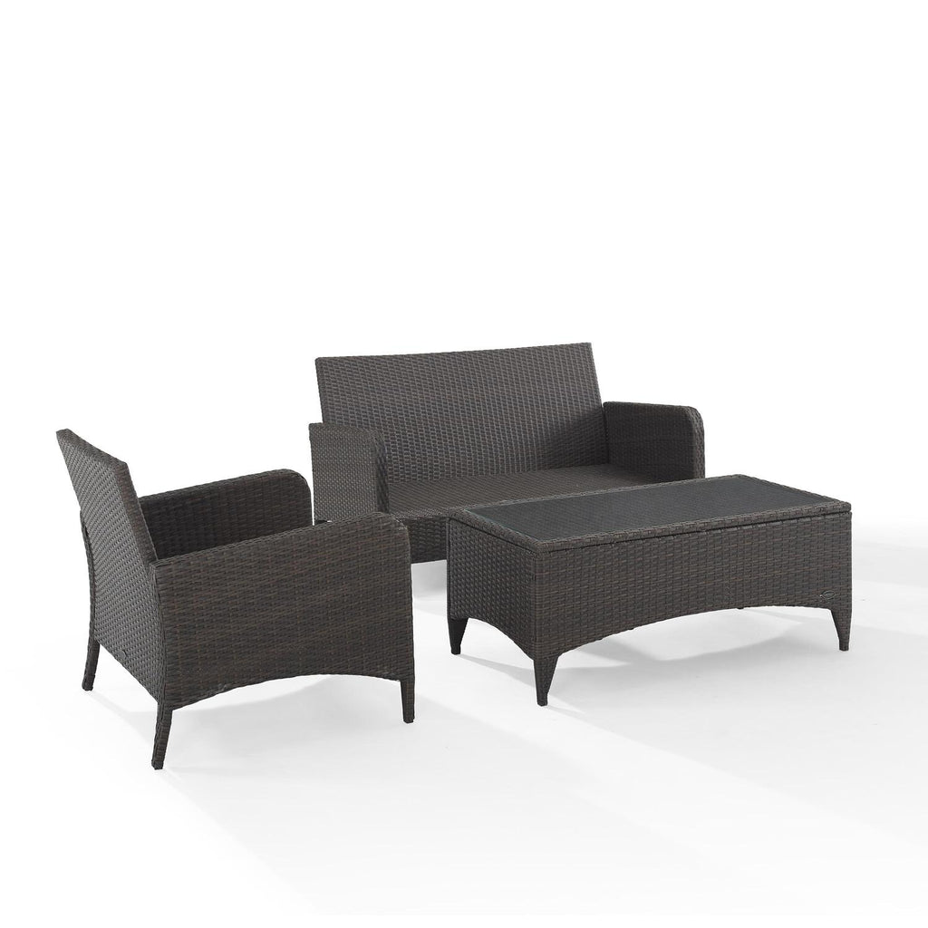 3Pc Outdoor Wicker Conversation Set Sangria/Brown V921517