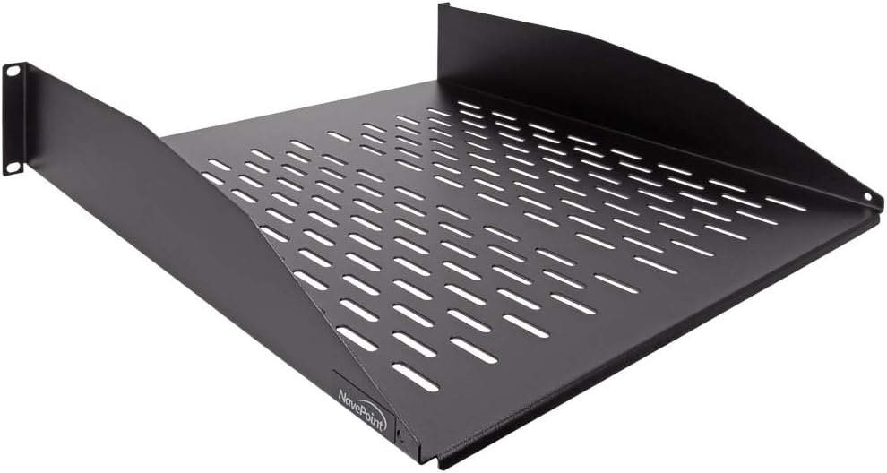 2U 19-Inch Heavy Duty Vented Rack Mount Cantilever Fixed Server Cabinet Shelf Black O289235