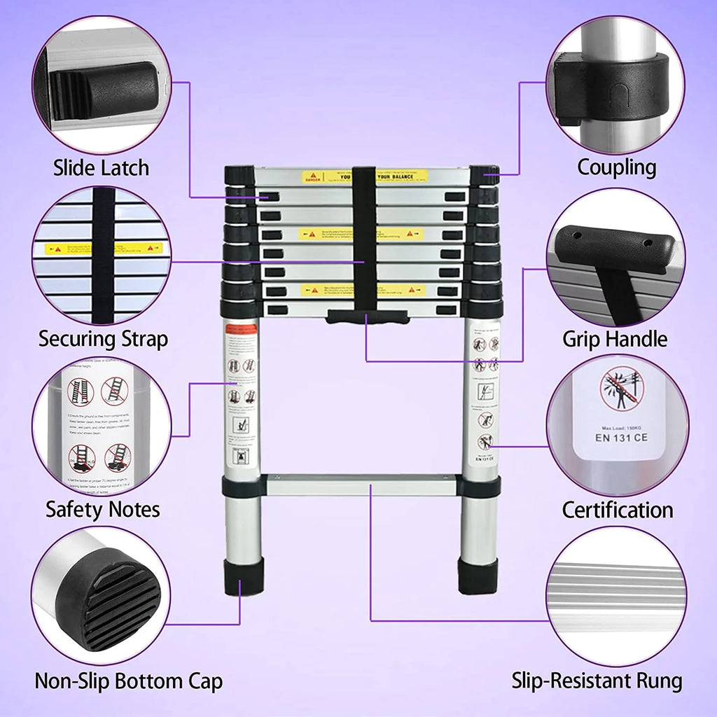 8.5ft Aluminum Telescoping Ladder 9 Steps Non-Slip S774895