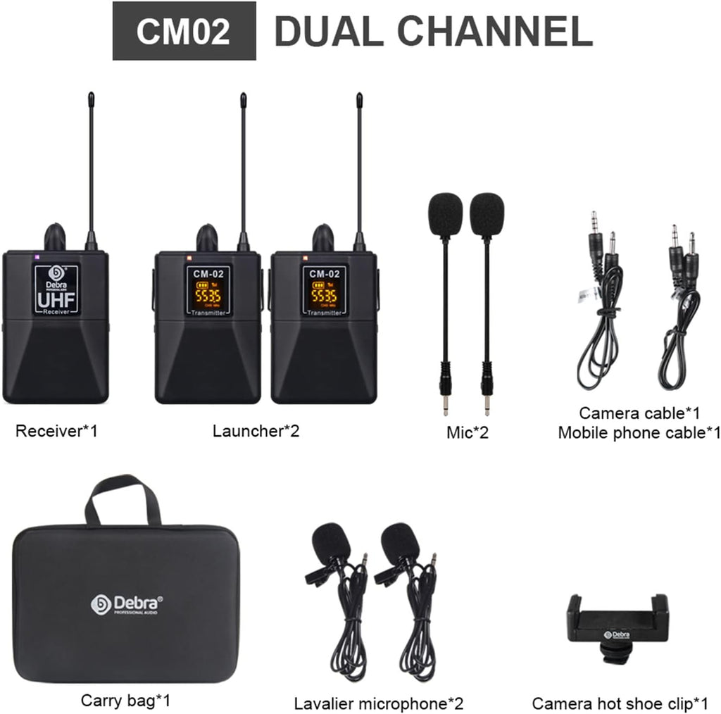 UHF Wireless Lavalier Microphone System with Receiver & Transmitters, Dual Mics, 164 Feet C6997