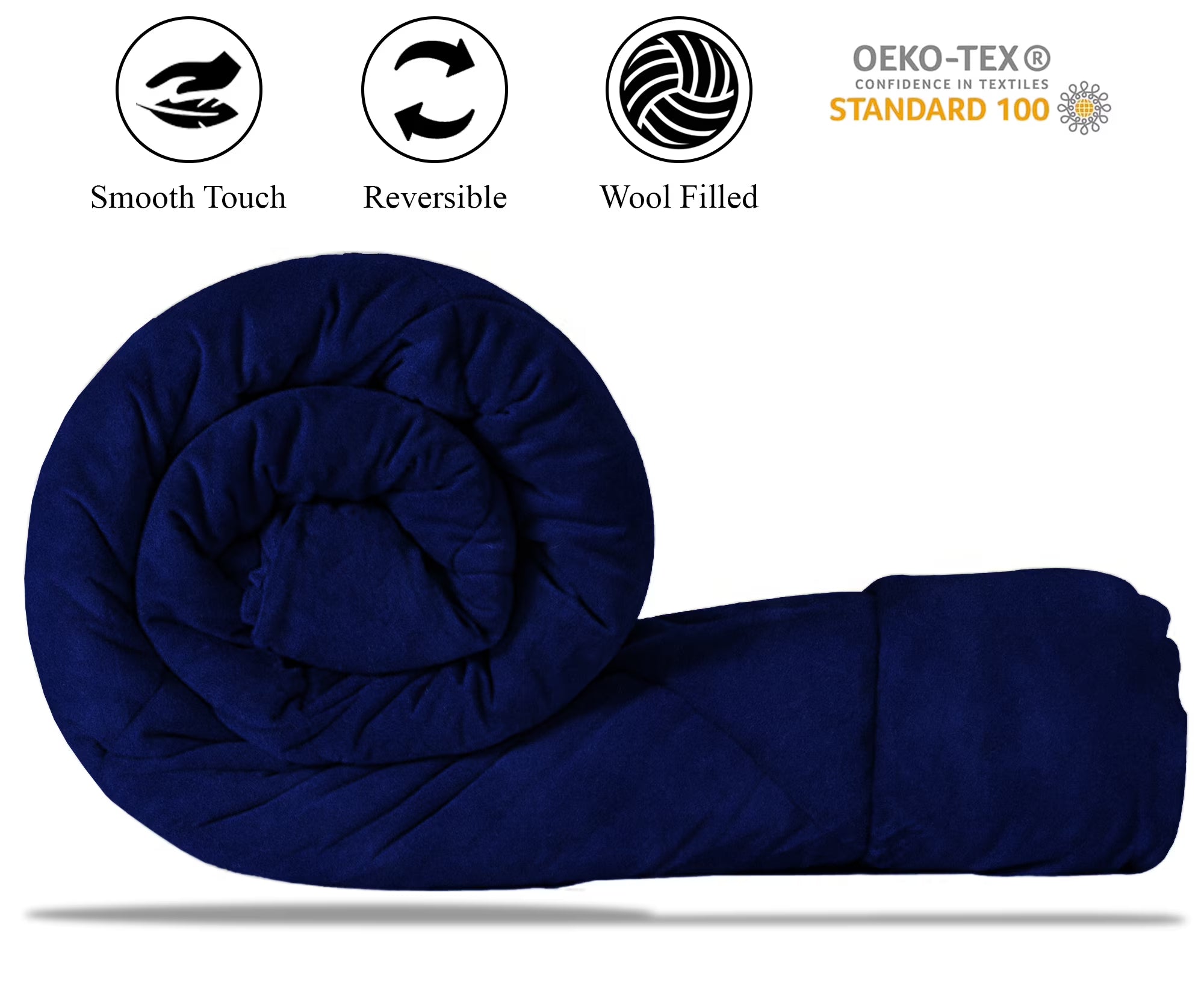 Grey/Navy Reversible Crystal Velvet Wool Throw Blanket L2874