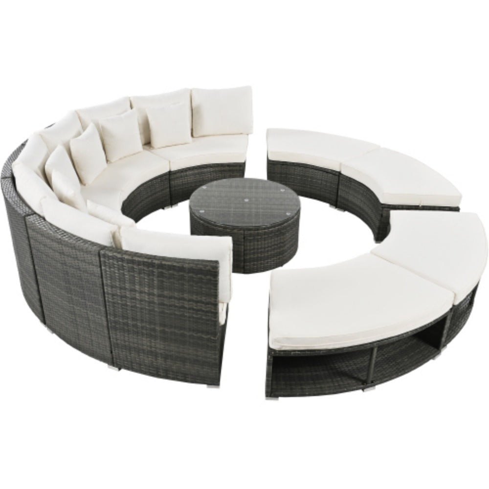 9-Piece Rattan Wicker Outdoor Sofa Set with Tempered Glass Coffee Table L834