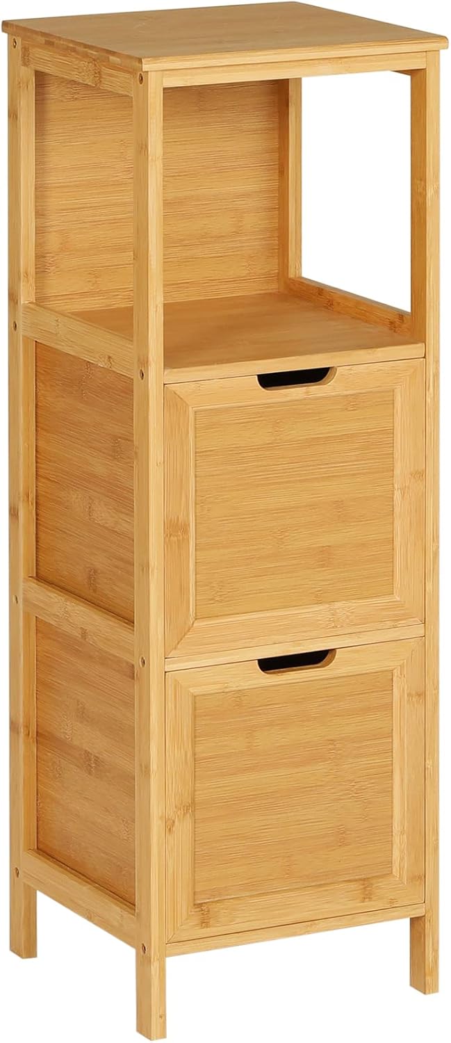 Bamboo Freestanding Corner Cabinet with 2 Removable Drawers and 3 Shelves Y538994
