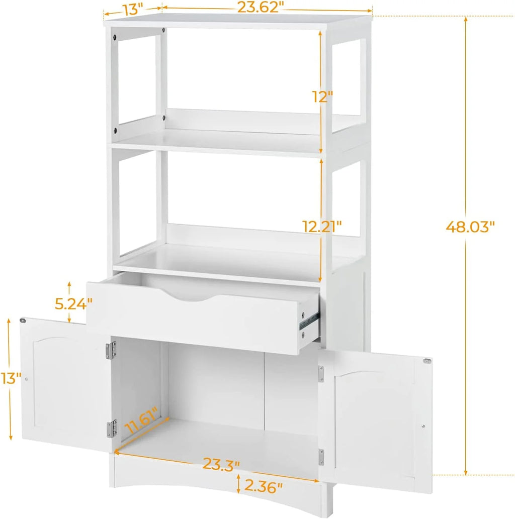 White Freestanding Sideboard Storage Cabinet with 2 Open Shelves, 1 Drawer & 1 Cupboard C99504