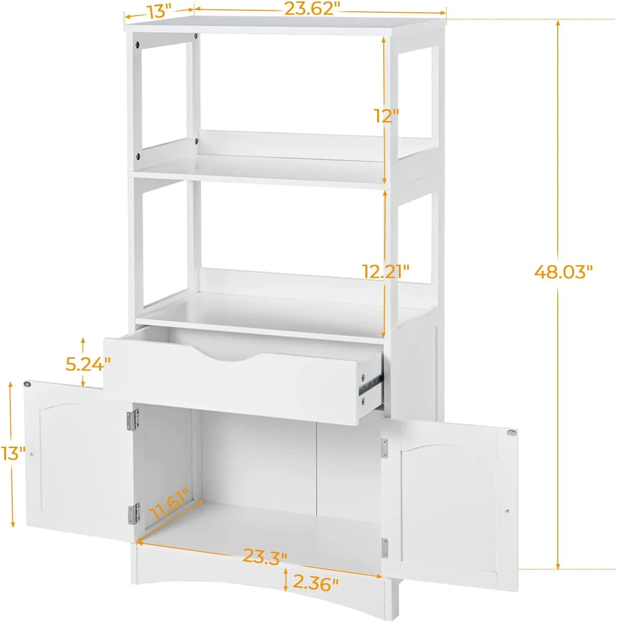 White Freestanding Sideboard Storage Cabinet with 2 Open Shelves, 1 Drawer & 1 Cupboard C99504