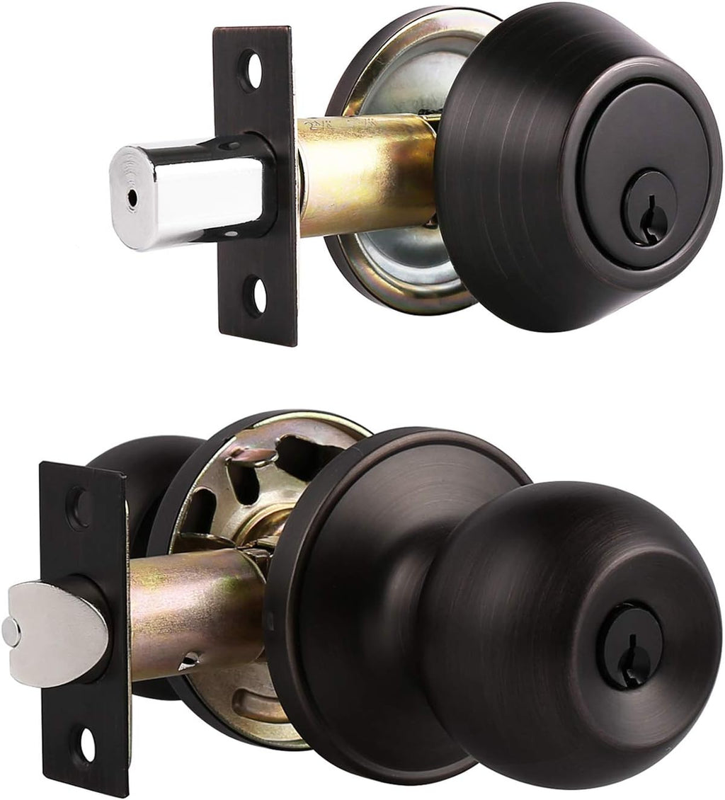 Entry Door Knob Lockset and Single Cylinder Deadbolt Combination Set in Oil Rubbed Bronze M51170