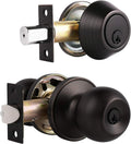 Entry Door Knob Lockset and Single Cylinder Deadbolt Combination Set in Oil Rubbed Bronze M51170