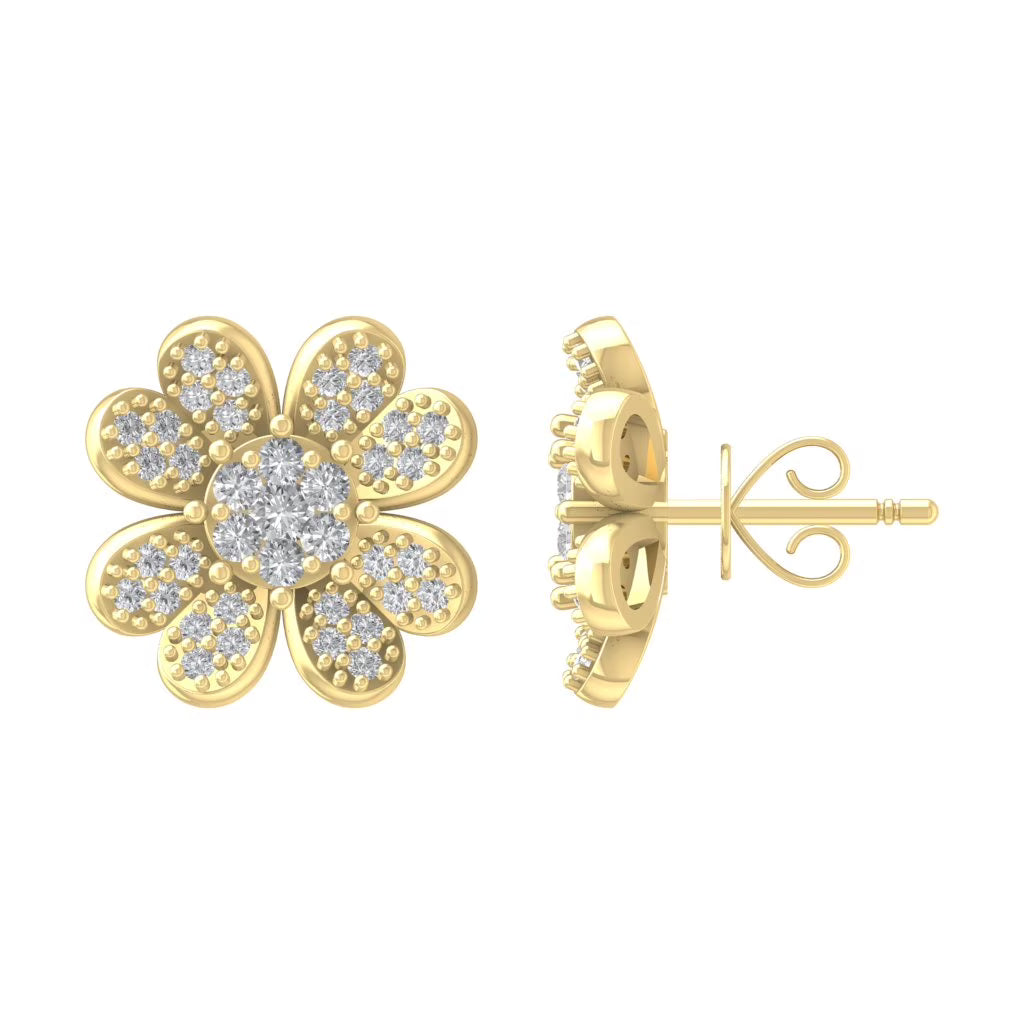 10K Yellow Gold Diamond Flower Stud Earrings H855