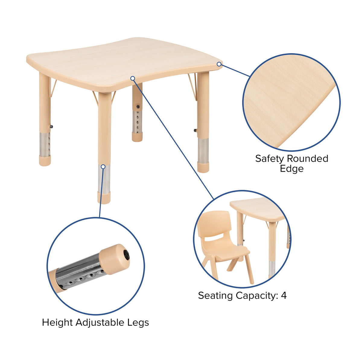 Beige Rectangle Plastic Activity Table Set with 4 Chairs B420