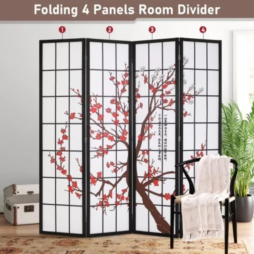 White Freestanding 4 Panel Room Divider V2336