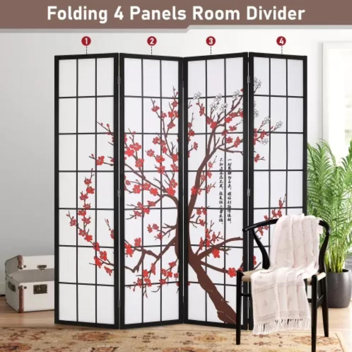White Freestanding 4 Panel Room Divider V2336