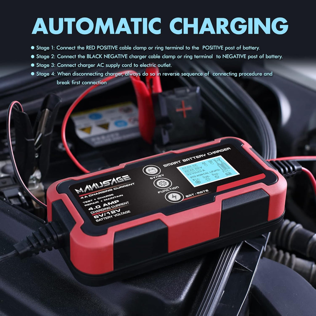 4-Amp 6V 12V Portable Battery Charger and Maintainer Pack of 2 D508340