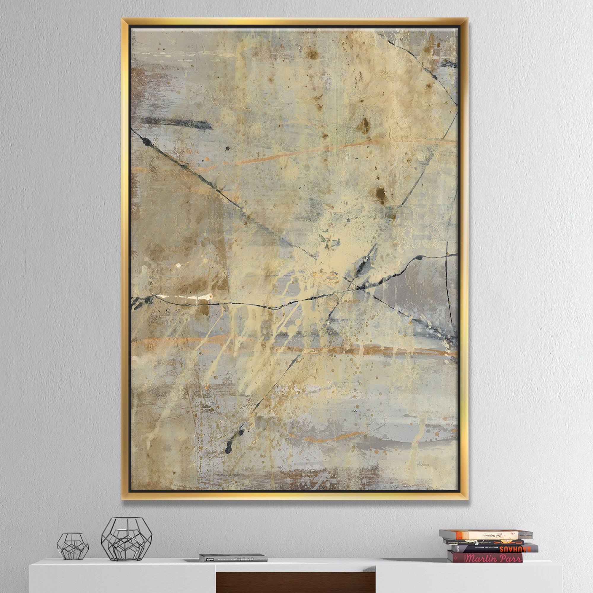 Geometric Cream Block Framed Canvas, 16 inch x 32 inch B763