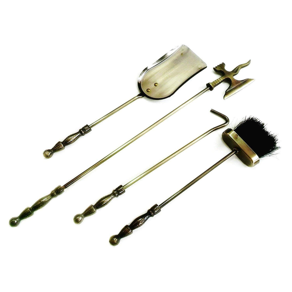 Antique Brass Cast Iron Fireplace Tool Set H89745