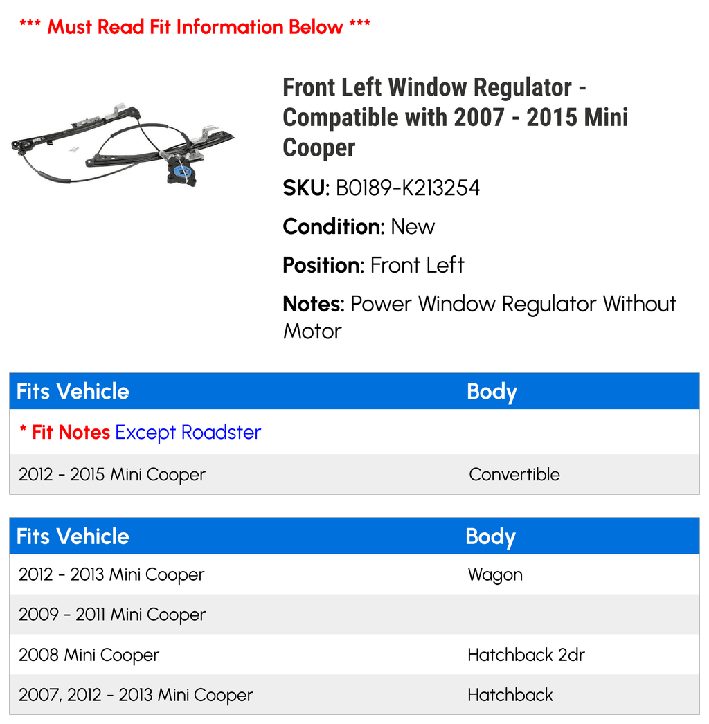 Front Left Window Regulator K858