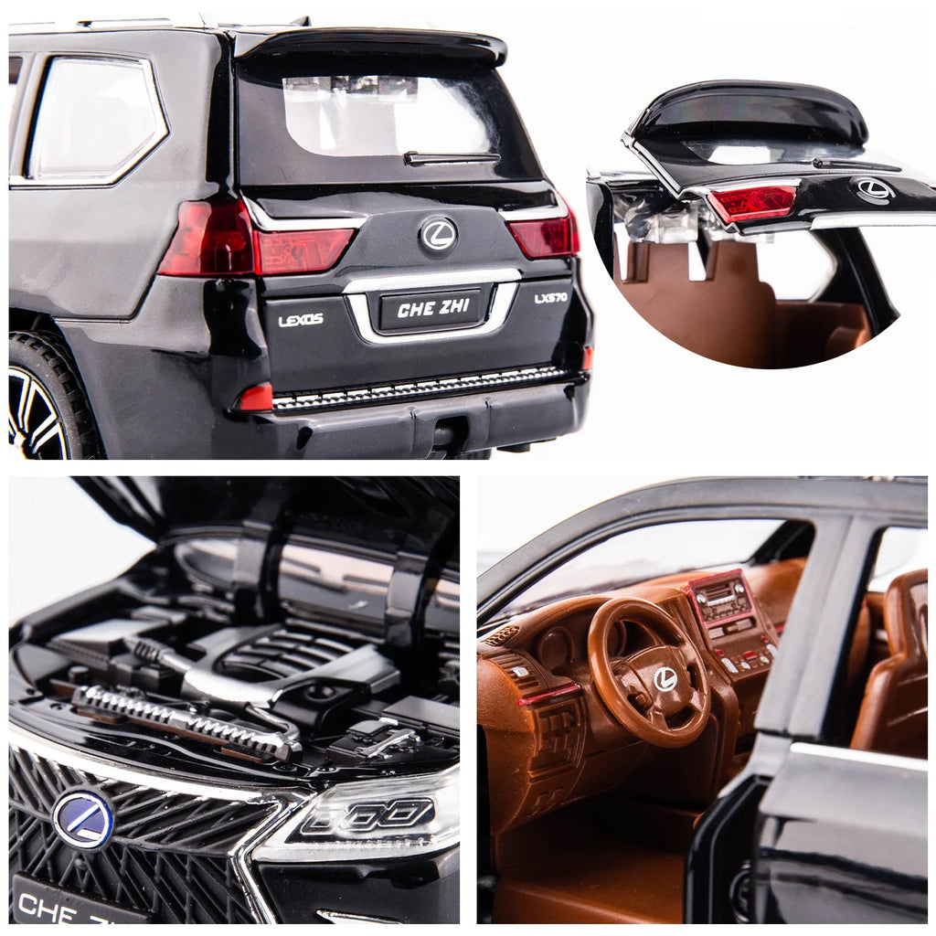 1/24 Lexus 570 Off-Road Luxury SUV Model Car, Zinc Alloy Pull Back Toy Car with Sound and Light H991