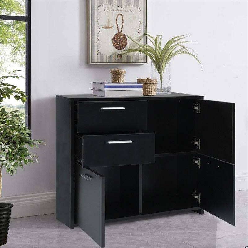 Black Wood Finish Storage Cabinet with 2 Drawers and 3 Side Cabinet J371345