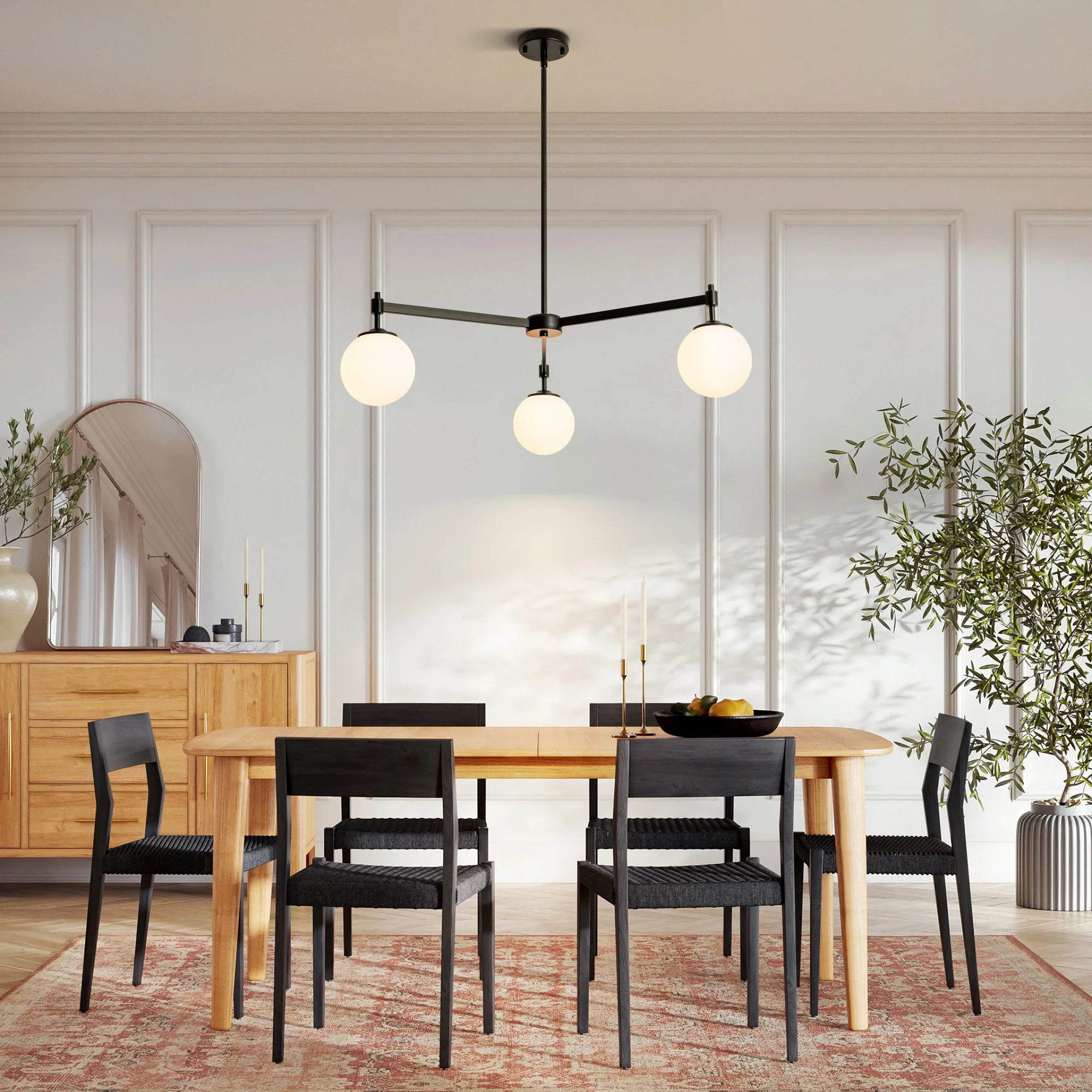 3-Light Dimmable Glass Globe Chandelier W17502