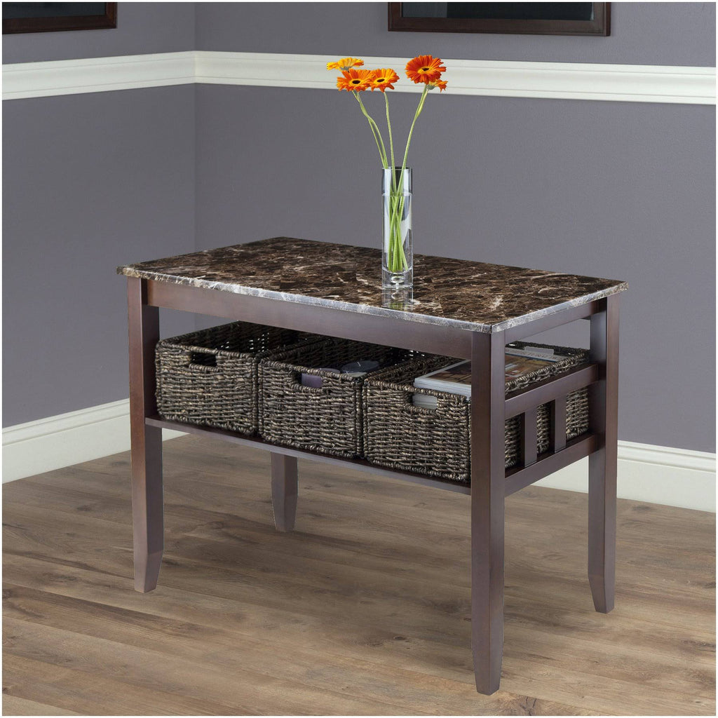 Faux Marble Console Table with 3 Baskets R294
