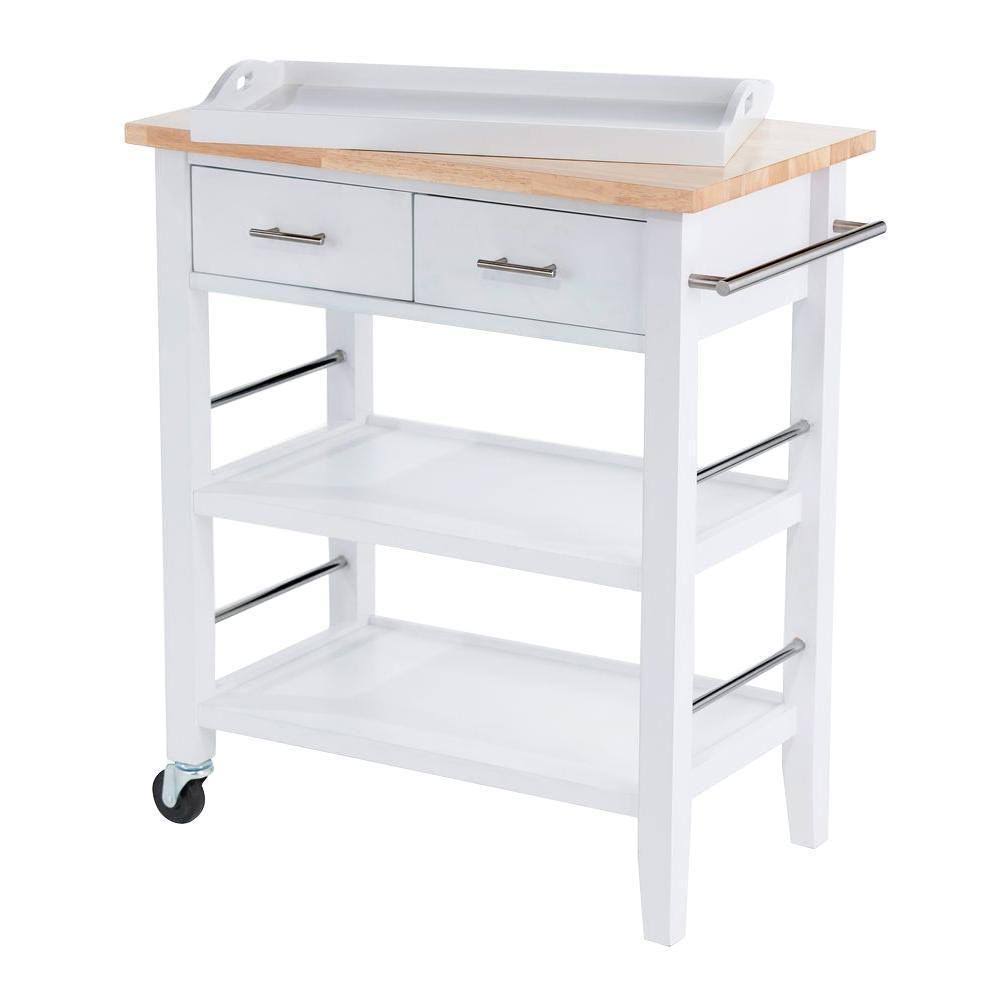 White Wood Kitchen Cart with Drawers F995866