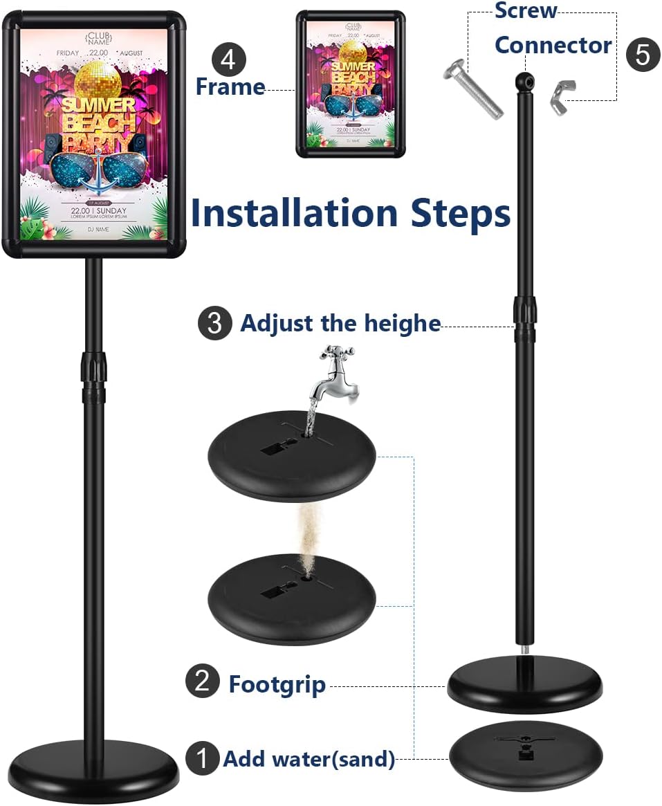 2 Pack Adjustable Floor Sign Stand 8.5x11 Inch Black U1269