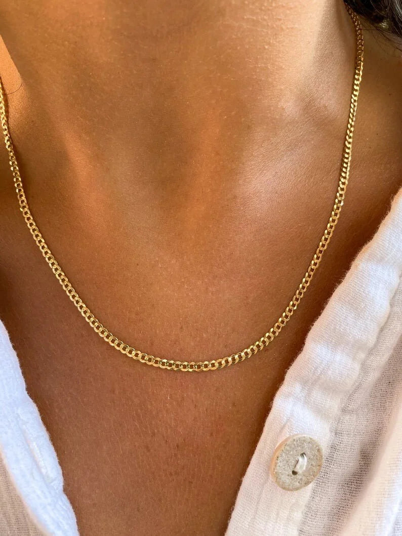 14K Solid Yellow Gold Cuban Chain Necklace T13171