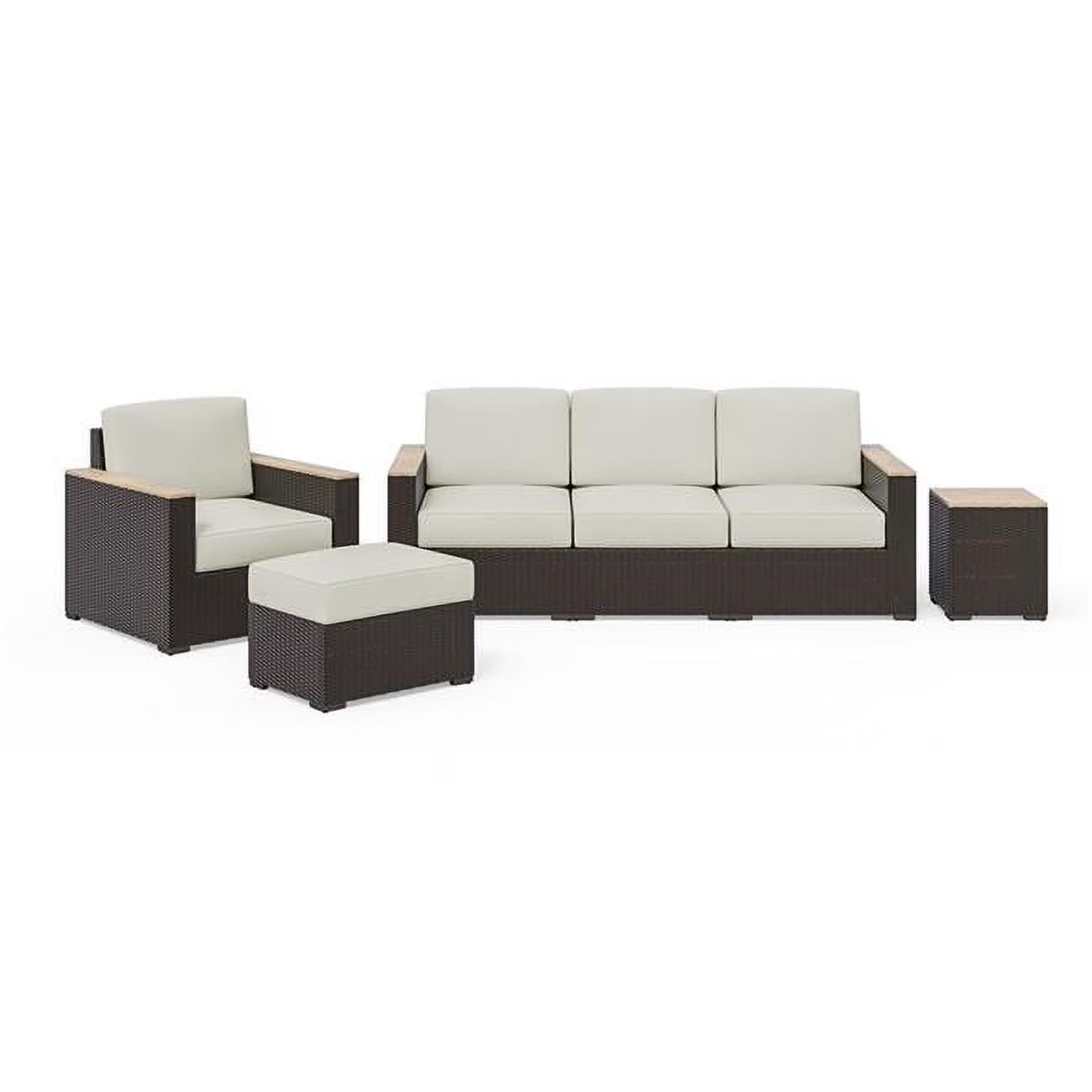 Palm Springs Outdoor Sofa with Arm Chair, Ottoman & Side Table - Brown Q5255