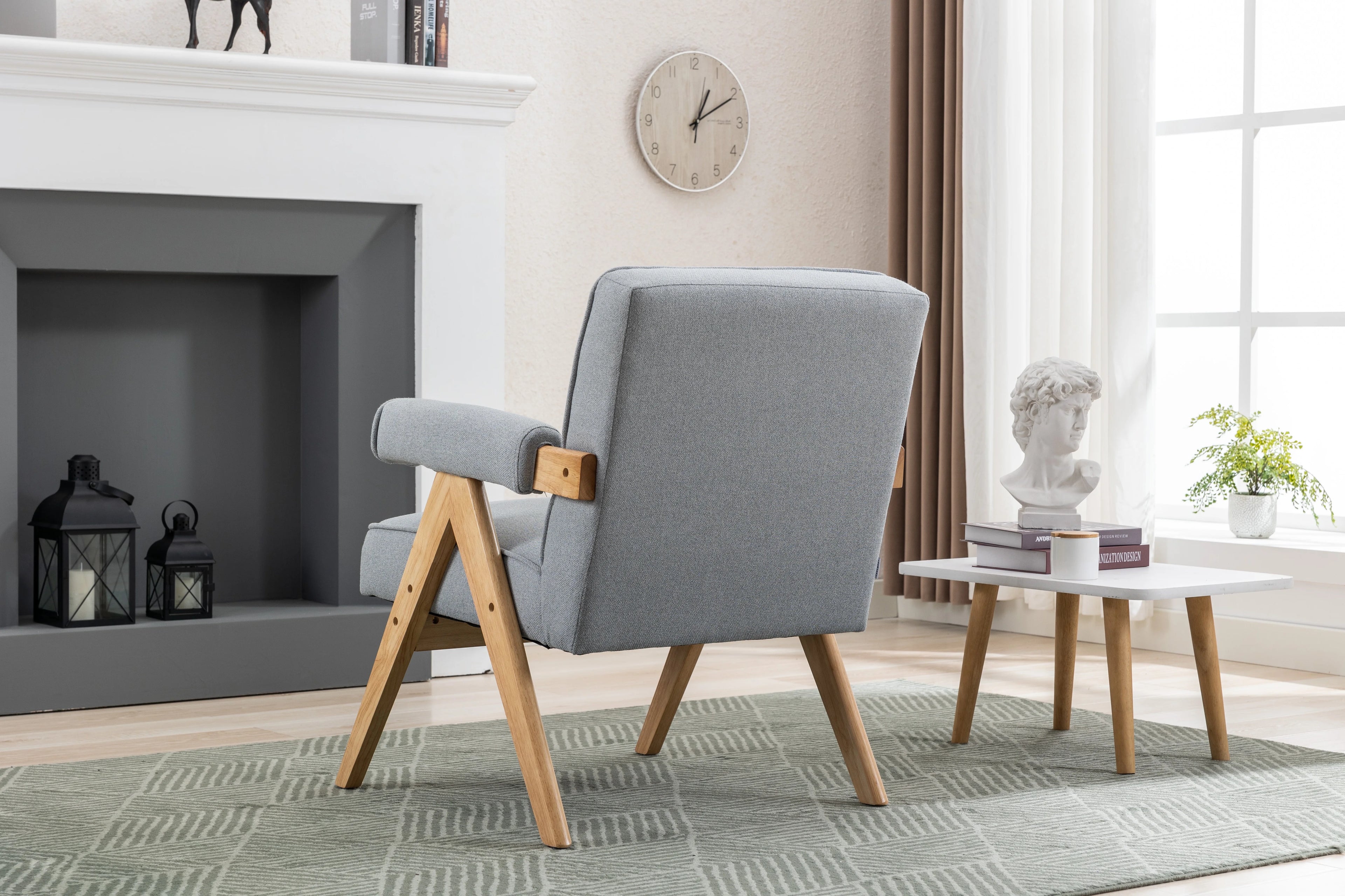 Mid-Century Modern Accent Chair with Solid Wood Armrest G22111