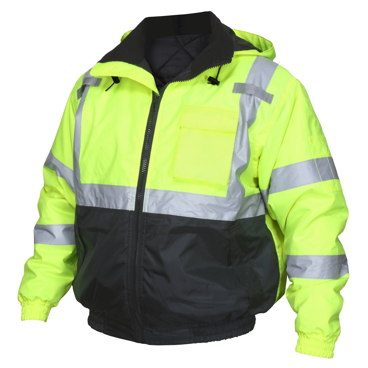 Fluorescent Lime & Black Quilted Rain Jacket with Silver Reflective Stripes, 4XL L65017