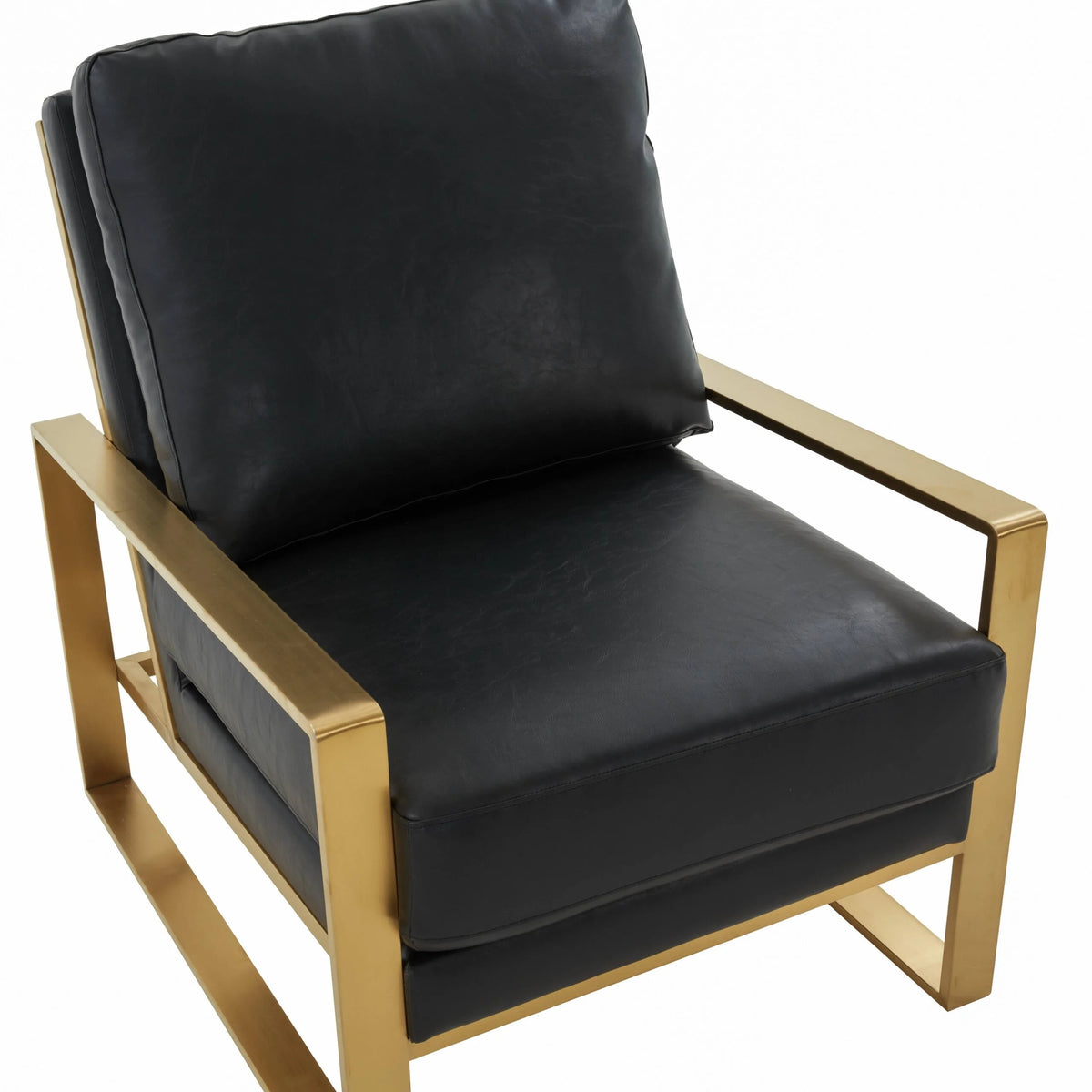 Black Leather Arm Chair Set of 2 and Octagonal Coffee Table with Gold Geometric Base T906