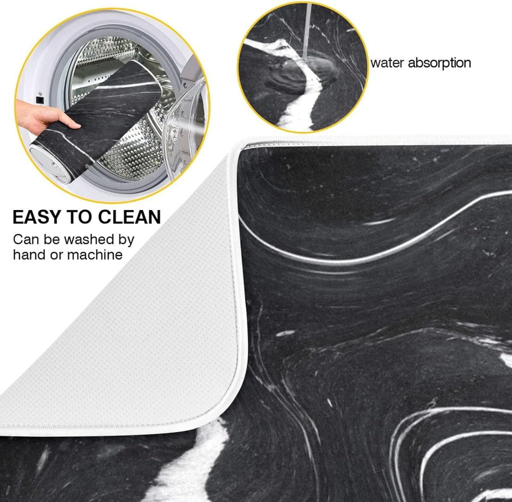 Marble Black and White Dish Drying Mat, 18x24Inch P673