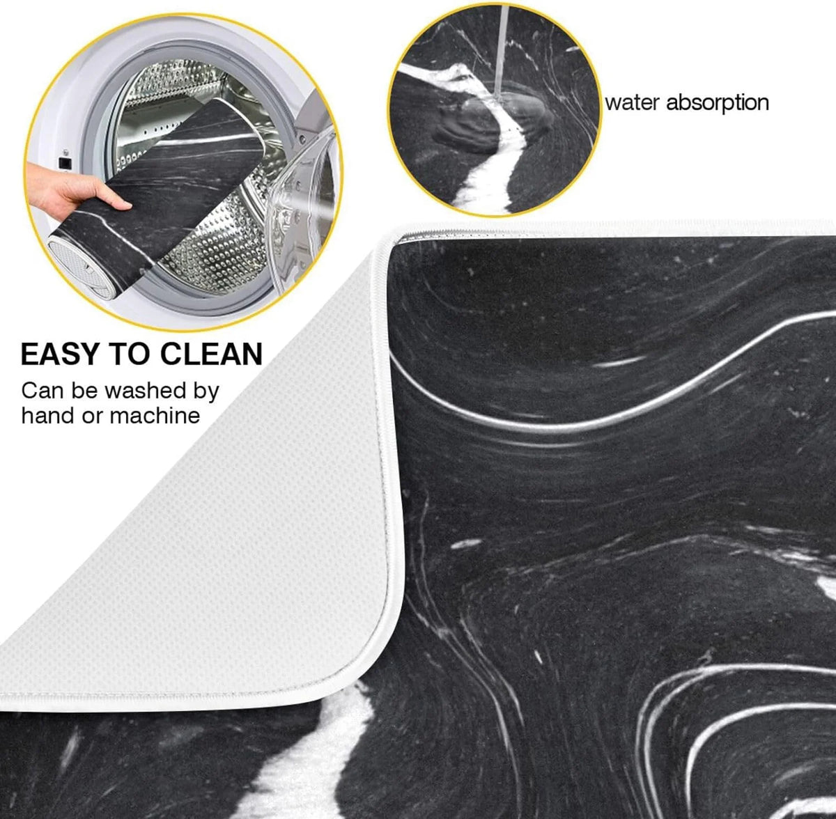Marble Black and White Dish Drying Mat, 18x24Inch P673