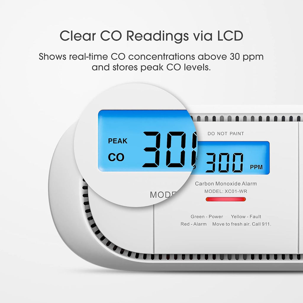 Wireless Interconnected Carbon Monoxide Detector, Replaceable Battery Powered CO Alarm with Digital Display, Pack of 2 R44184