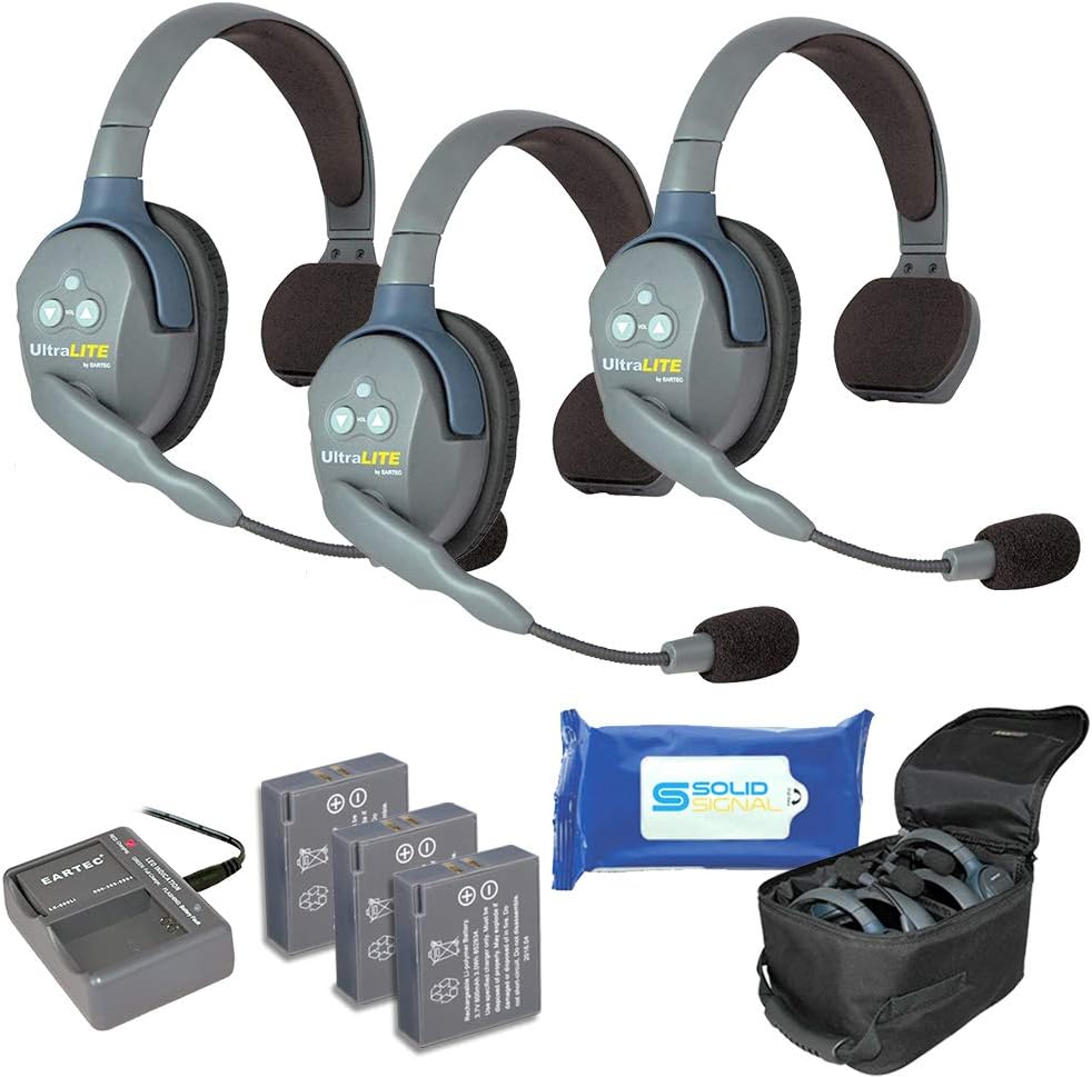 Full Duplex Wireless Headset Communication for 4 Users, 3 Single Ear and 1 Dual Ear Headsets E817477