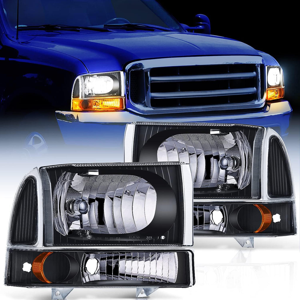 Headlight Assembly Replacement 4 Pack Black Housing Clear Lens G3940