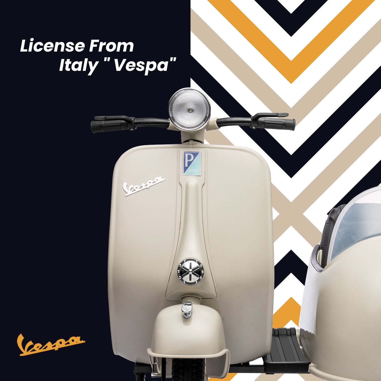 12V Licensed Vespa Ride on Motorcycle with Side Car, 2-Seater Electric Car for Kids, Grey J684