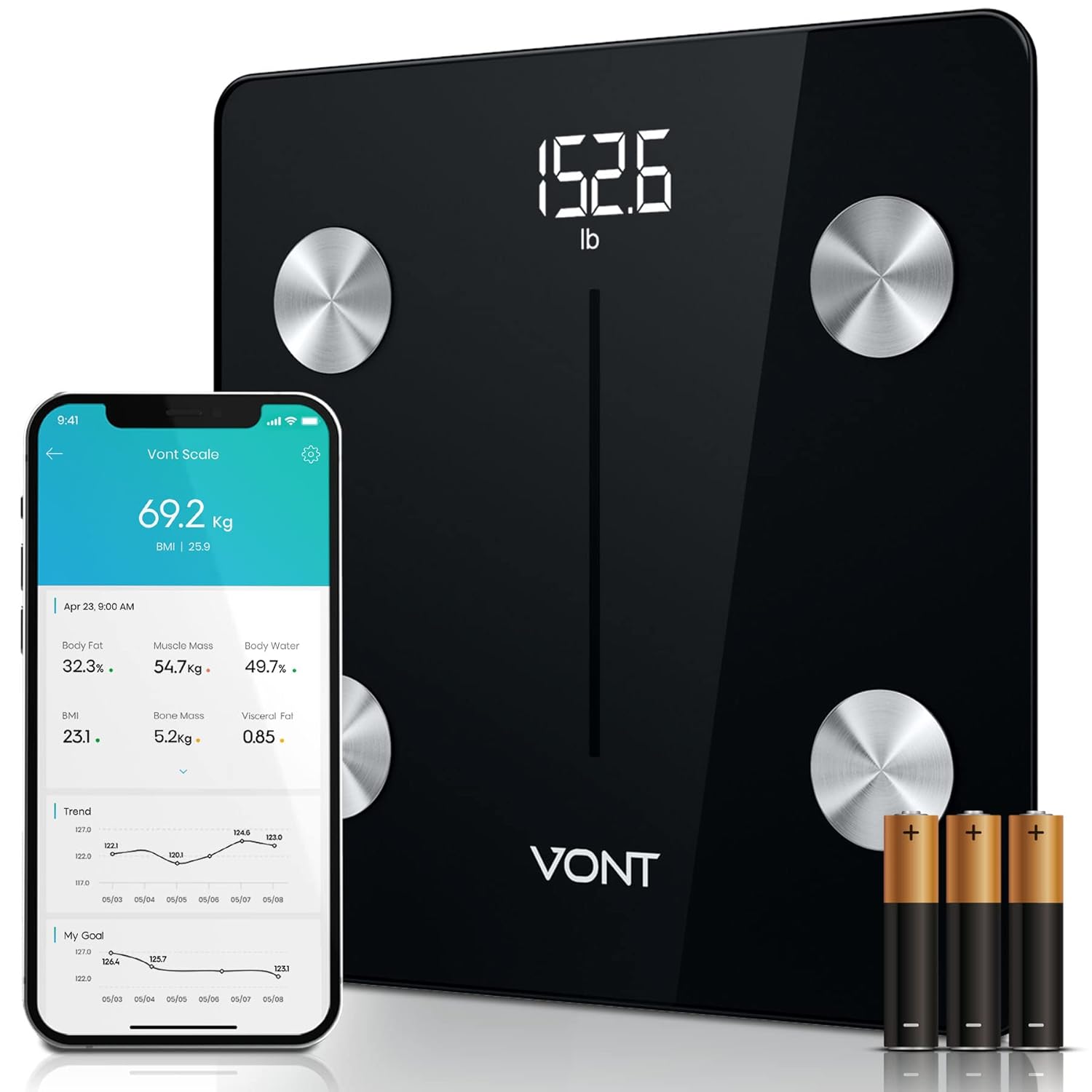 Black 400 lbs Bluetooth Body Fat Scale, Pack of 2 D80335