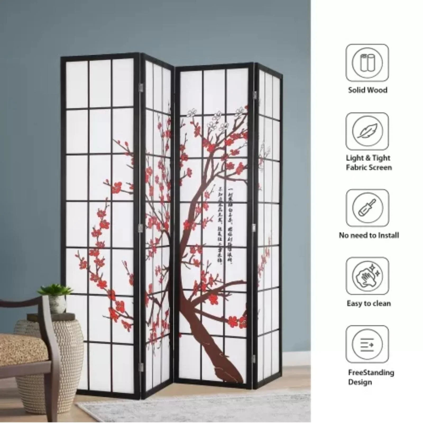 White Freestanding 4 Panel Room Divider V2336