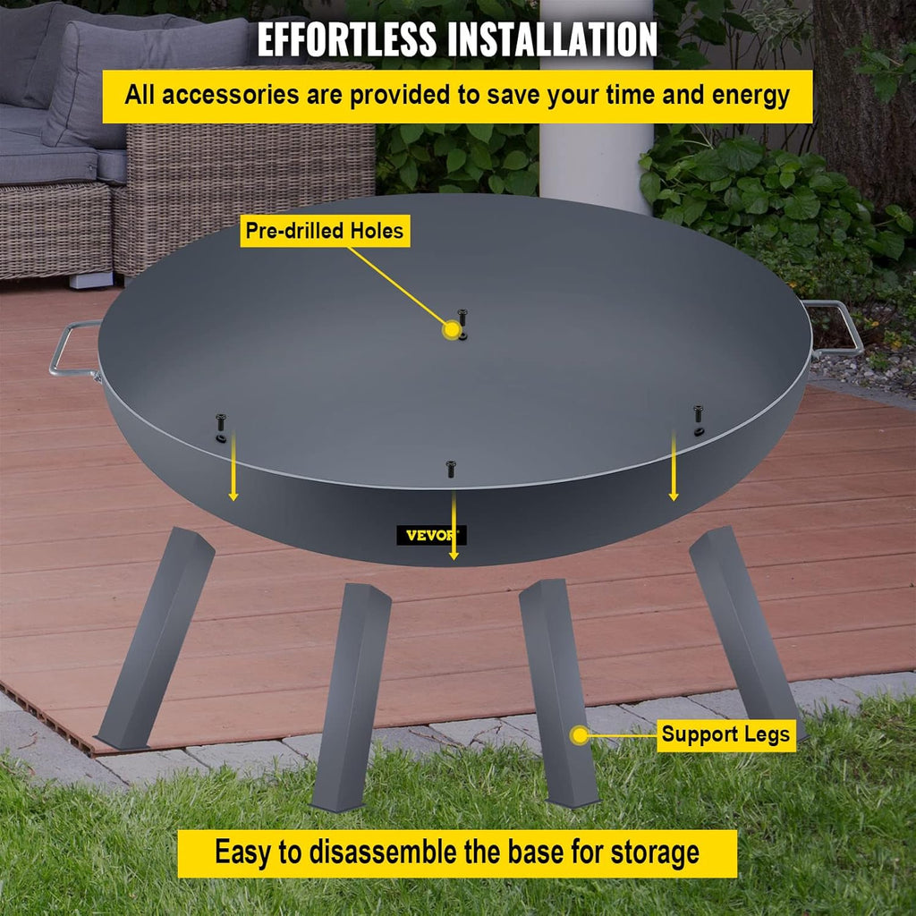 34-Inch Round Carbon Steel Fire Pit Bowl with Drain Hole and Handles B702747