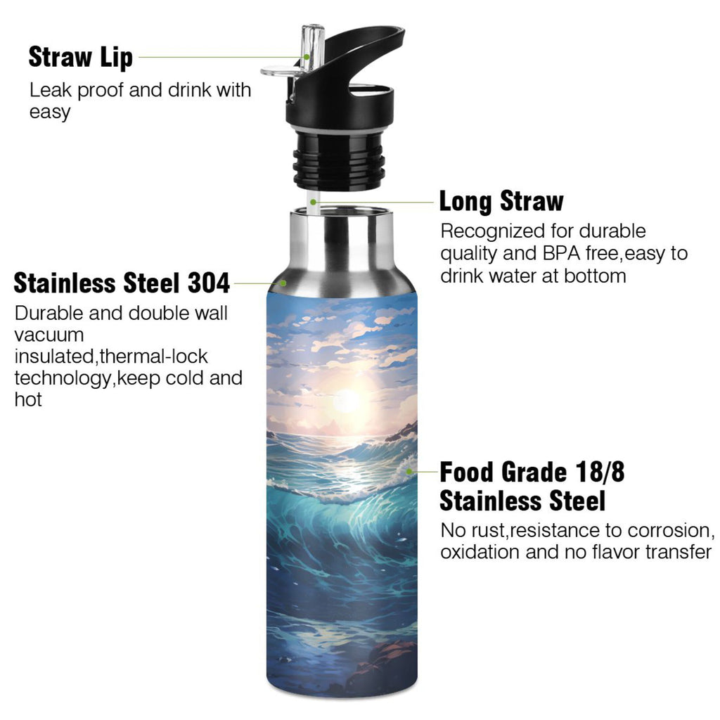Stainless Steel Insulated Thermos Vacuum Flask Water Bottle with Straw Lid Y7312