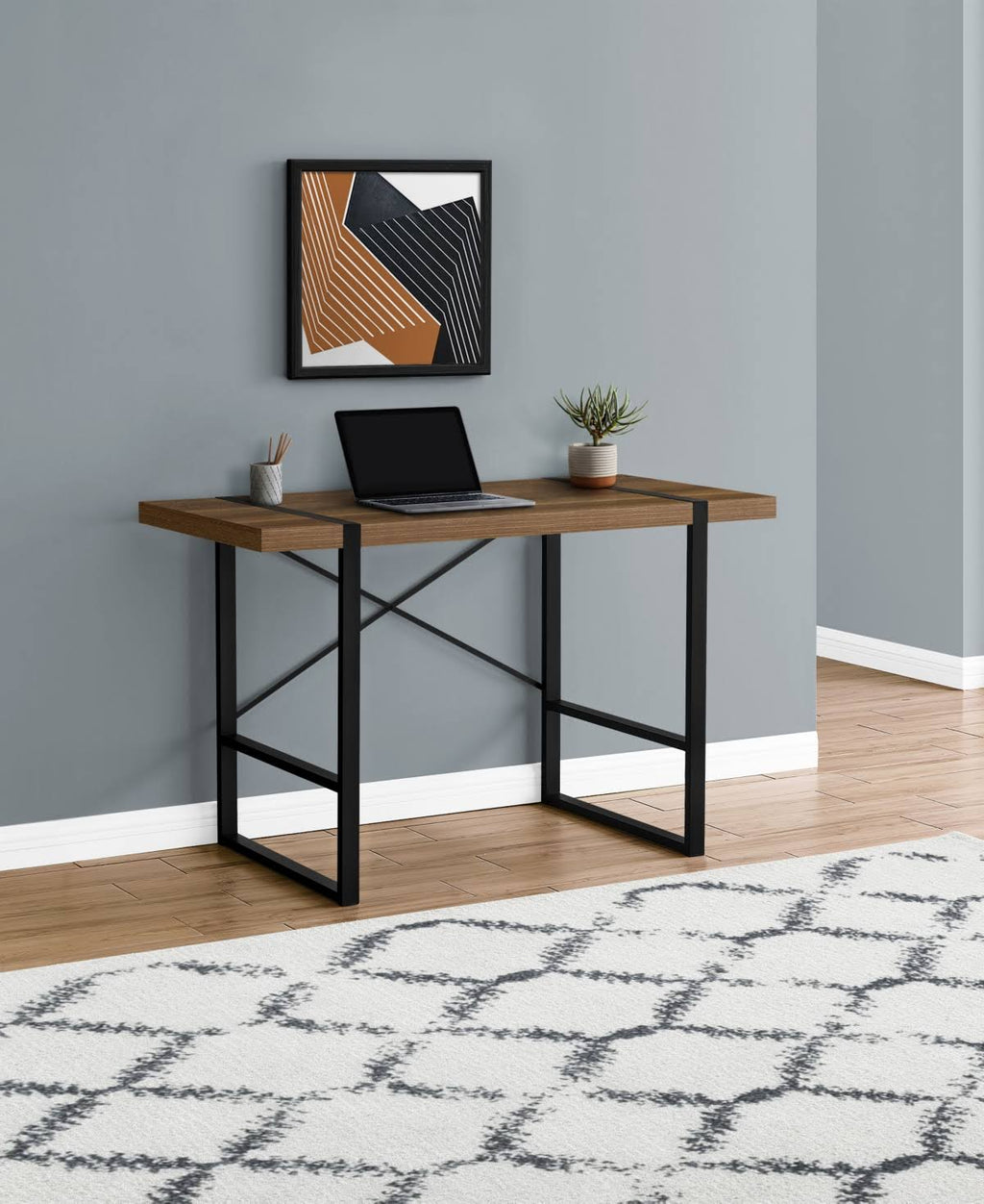 Walnut Black Metal Computer Desk B630449