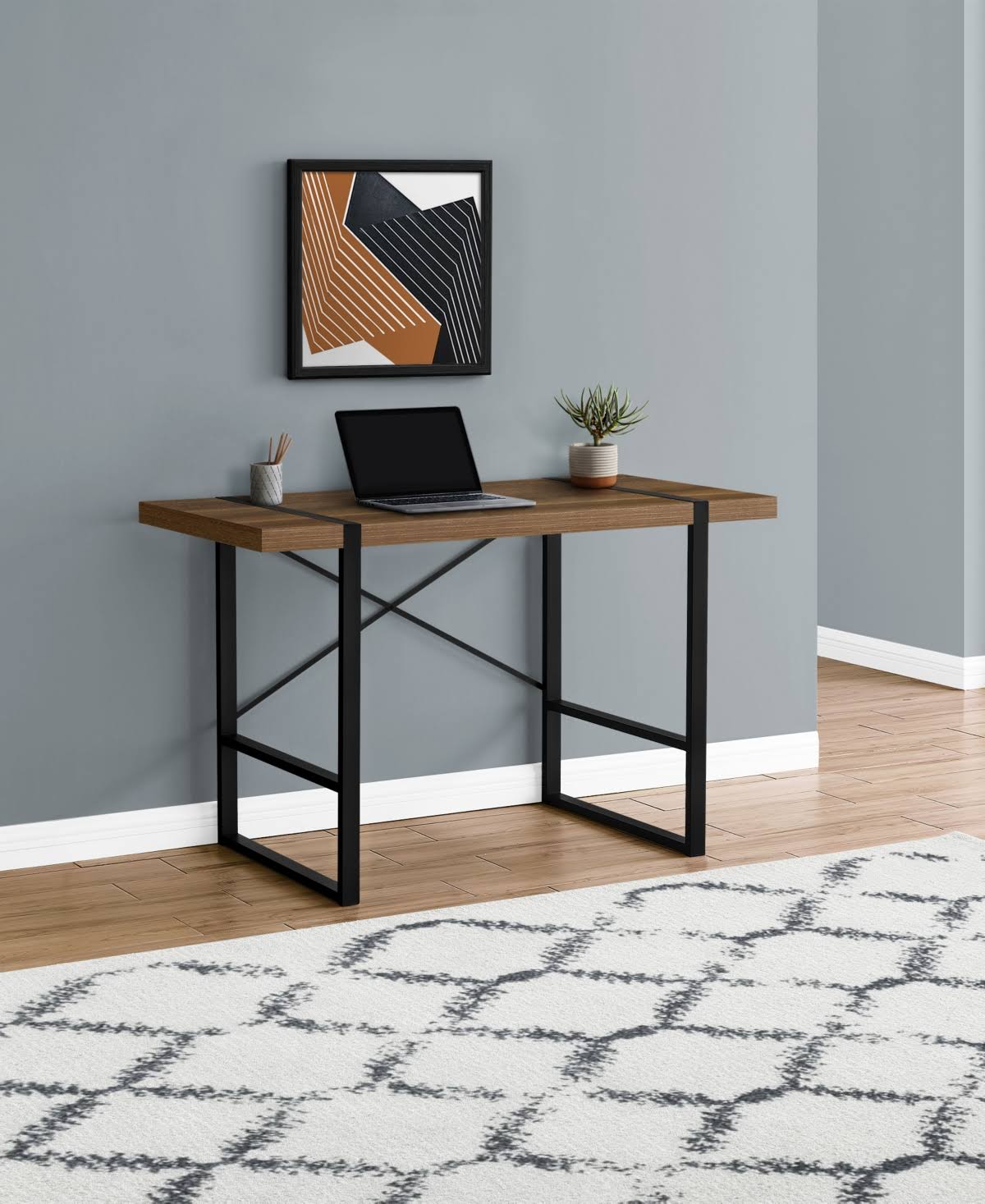Walnut Black Metal Computer Desk B630449