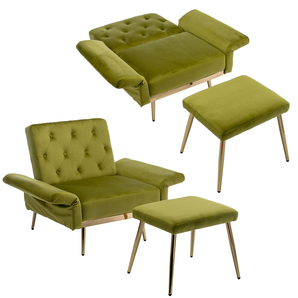 Olive Green Velvet Tufted Accent Chair with Ottoman J926168