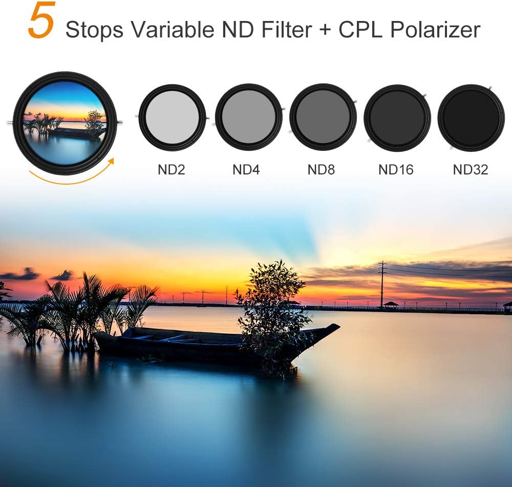 62mm Variable Fader ND2-ND32 ND Filter and CPL Circular Polarizing Filter 2 in 1 Pack of 2 A129943