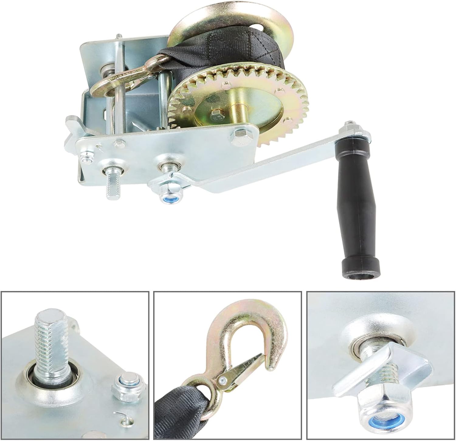 Heavy Duty Hand Winch 2500lbs with 24FT Strap Manual Operated Two-Way Ratchet Pack of 2 H49503