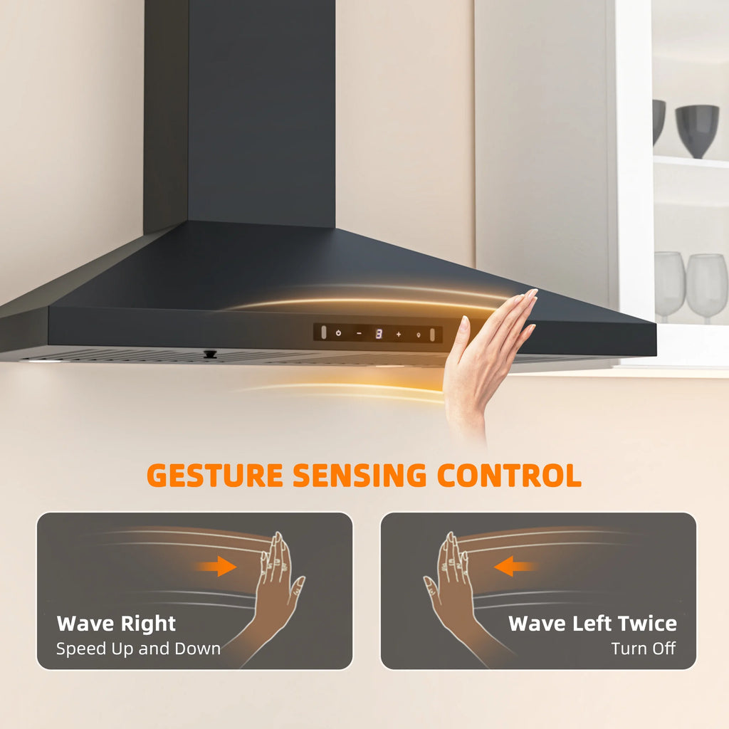Stainless Steel Wall Mount Range Hood 30 Inch 600 CFM 3 Speed Ducted Ductless Convertible A68383