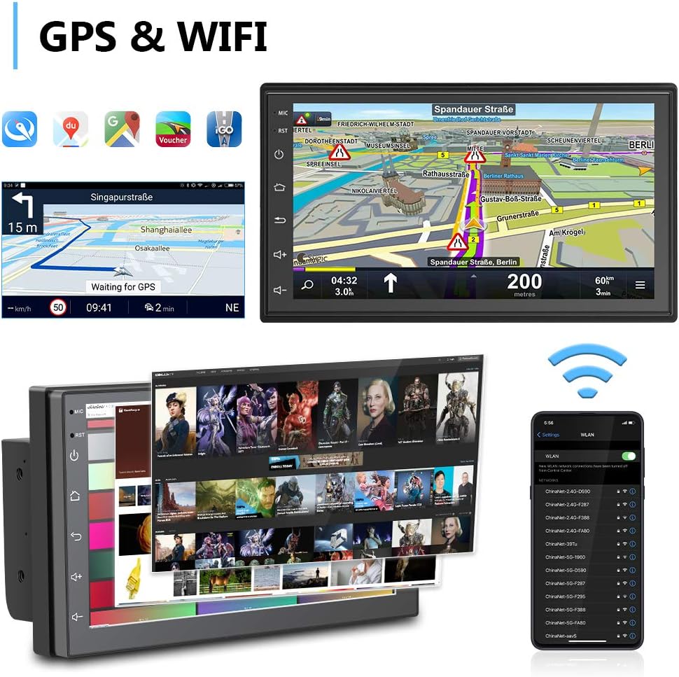 Android Double Din Car Stereo with Touch Screen Bluetooth FM Receiver Backup Camera Dual USB O1380