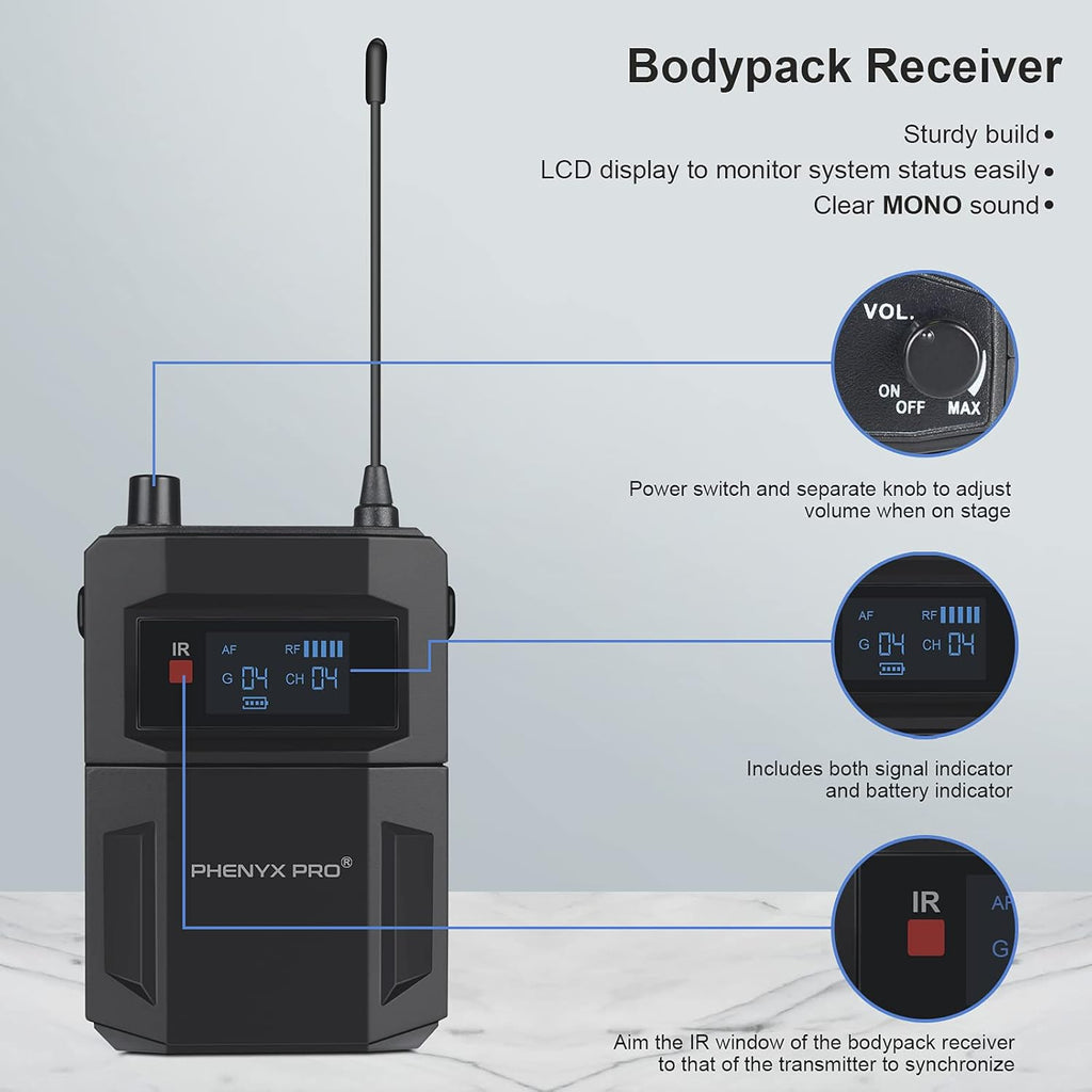 UHF Mono Wireless in-Ear Monitor System with Metal Transmitter and Bodypack Receiver U1569