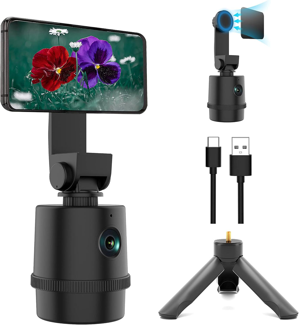 Auto Face Tracking 1080P Webcam with Magnetic Phone Holder and Tripod, PTZ Camera Plug and Play 360° Rotation, Pack of 2 Y658787